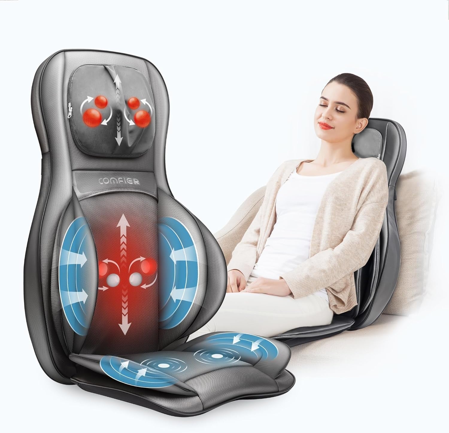 Full Body Heated Shiatsu Massage Chair Pad with Vibration & Compression