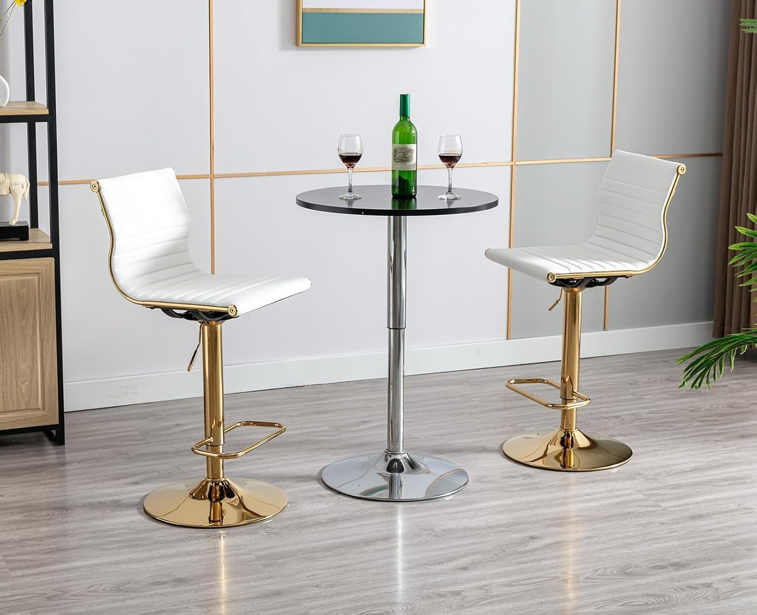 Adjustable White PU Leather Bar Stools Set of 2 Swivel Kitchen Counter