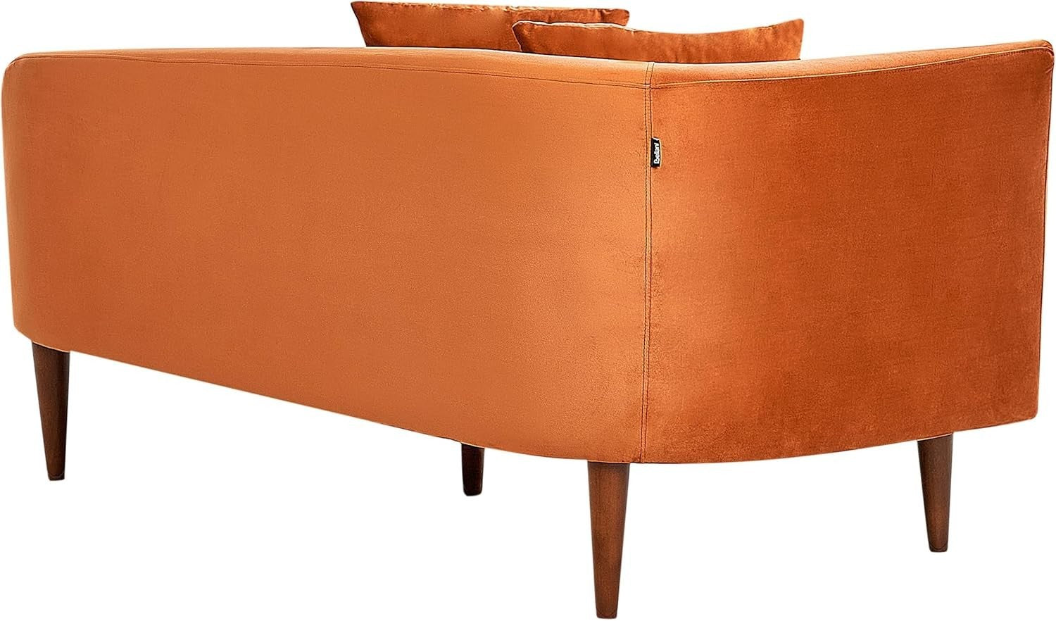 Modern Left Hand Velvet Chaise Lounge Orange with Dark Wood Legs & Pillows