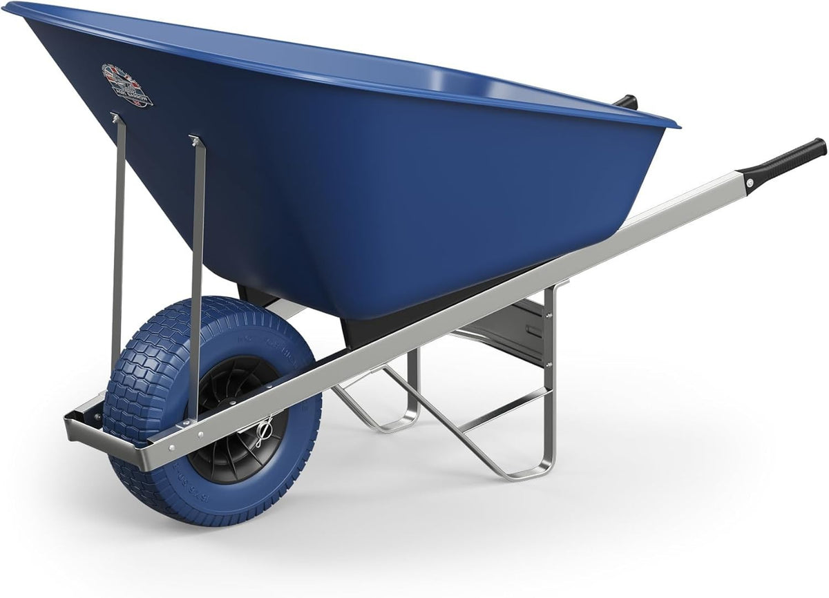 160L 1-Wheel Blue Garden Wheelbarrow – Puncture Proof Fat Tyre Heavy Duty Frame
