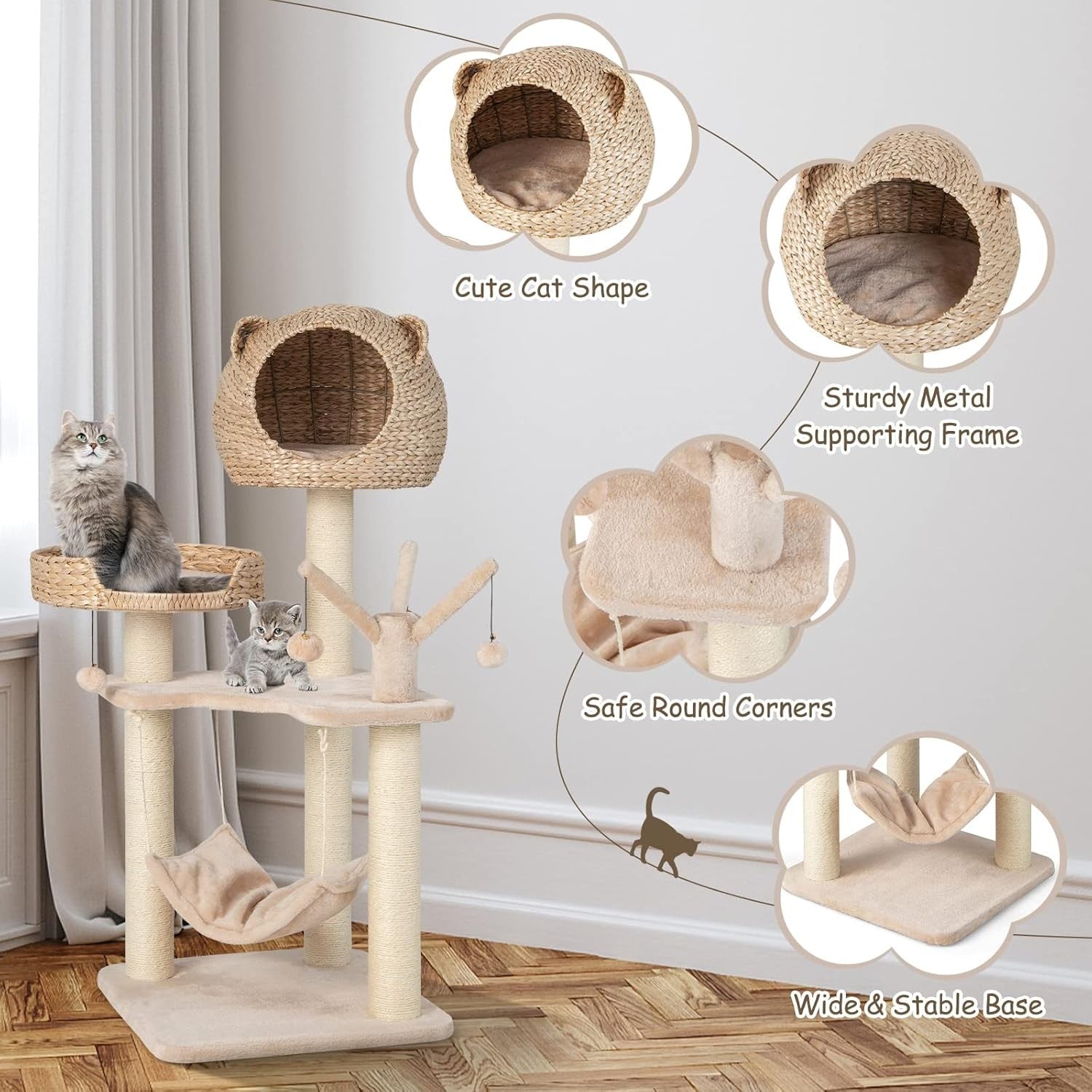 Cat Tree Tower 121cm Indoor Condo Hammock Sisal Scratching Post Play Centre