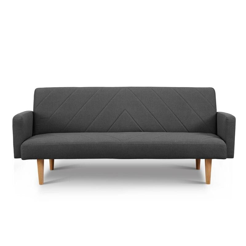 3 Seater Dark Grey Fabric Sofa Bed Chevron Clic Clac w/ Wood Legs