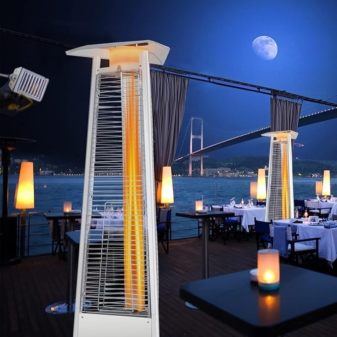 Outdoor Pyramid Patio Heater Gas Flame 42000BTU Adjustable Heat & Wheels