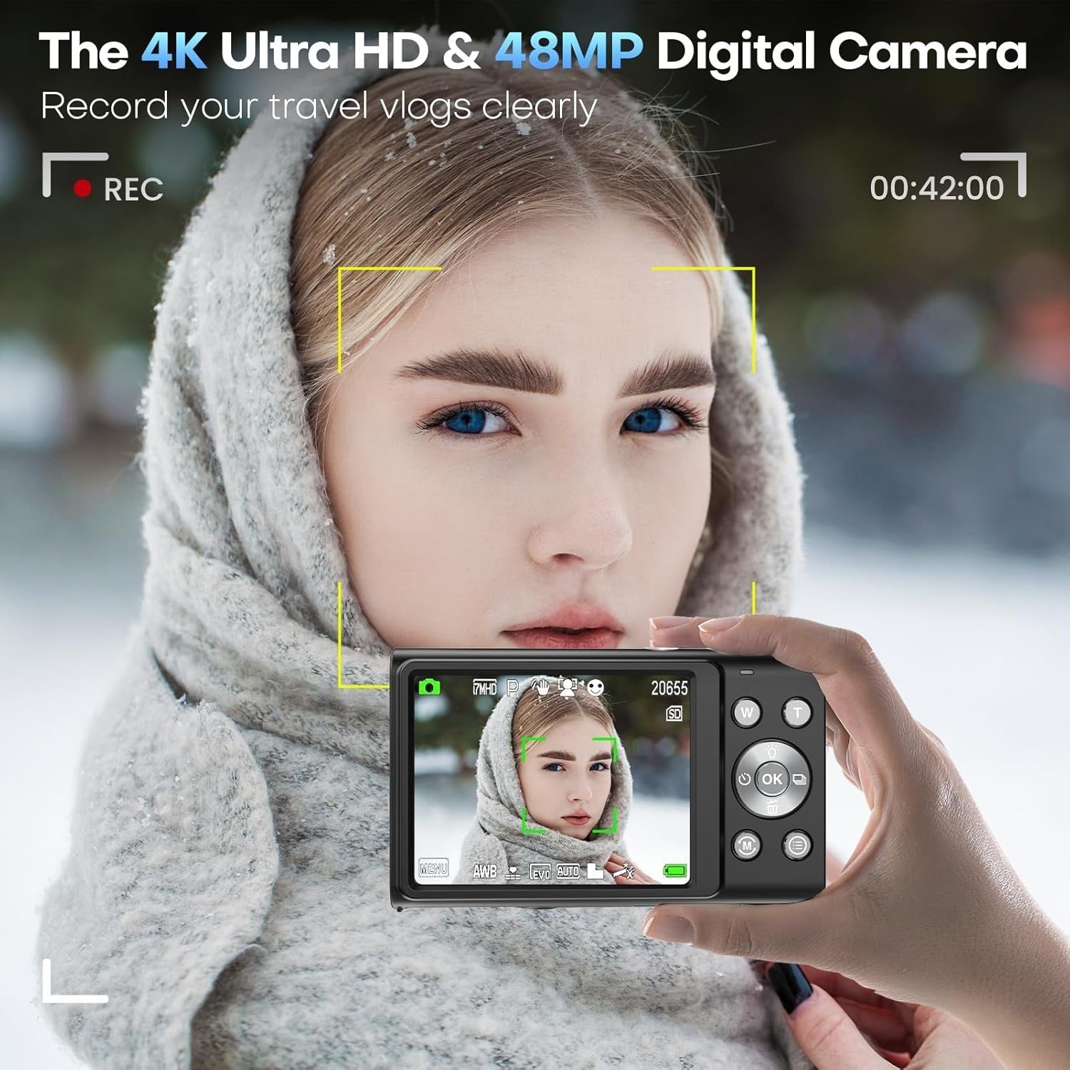 4K 48MP Digital Camera Autofocus Compact Camera 32GB 16X Zoom Black