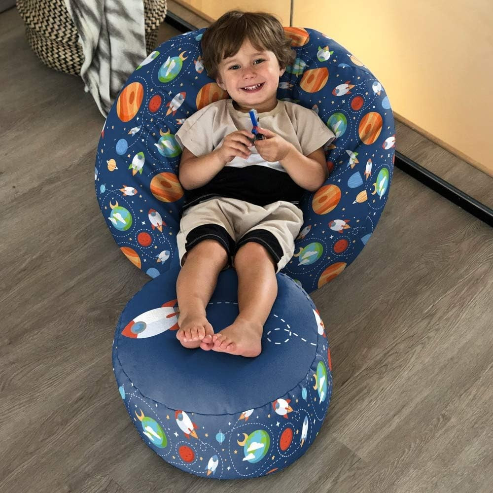 Kids Space Bean Bag Chair Washable Filled Soft Seat for Playroom Bedroom