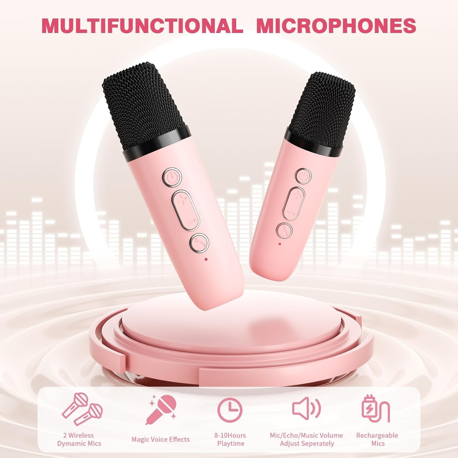 Mini Karaoke Machine with 2 Wireless Mics Kids Bluetooth