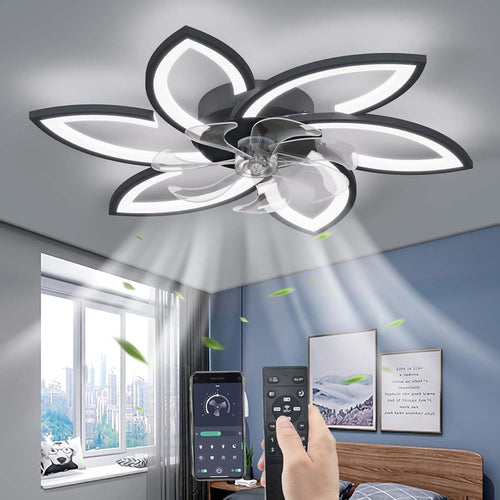 78CM Ceiling Fan with Light, 6-Speed, Remote, Silent DC, Black, LED