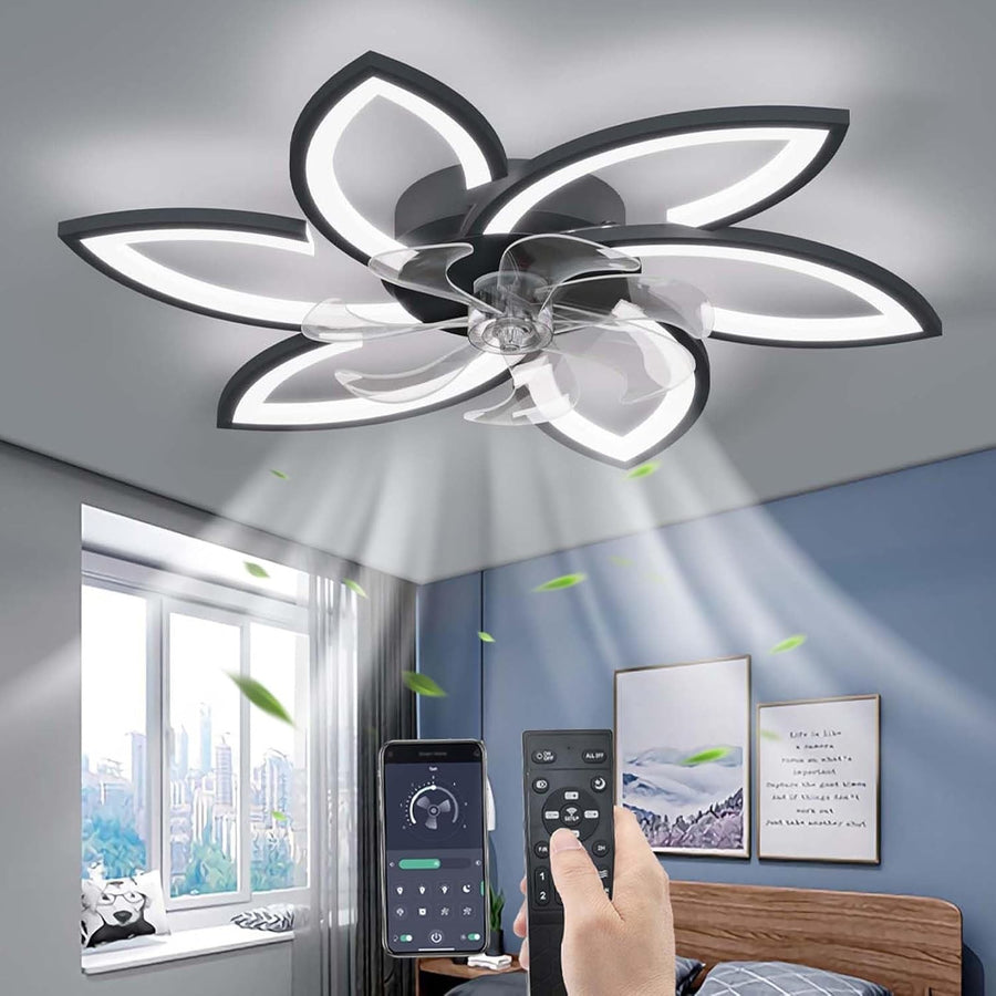 78CM Ceiling Fan with Light, 6-Speed, Remote, Silent DC, Black, LED