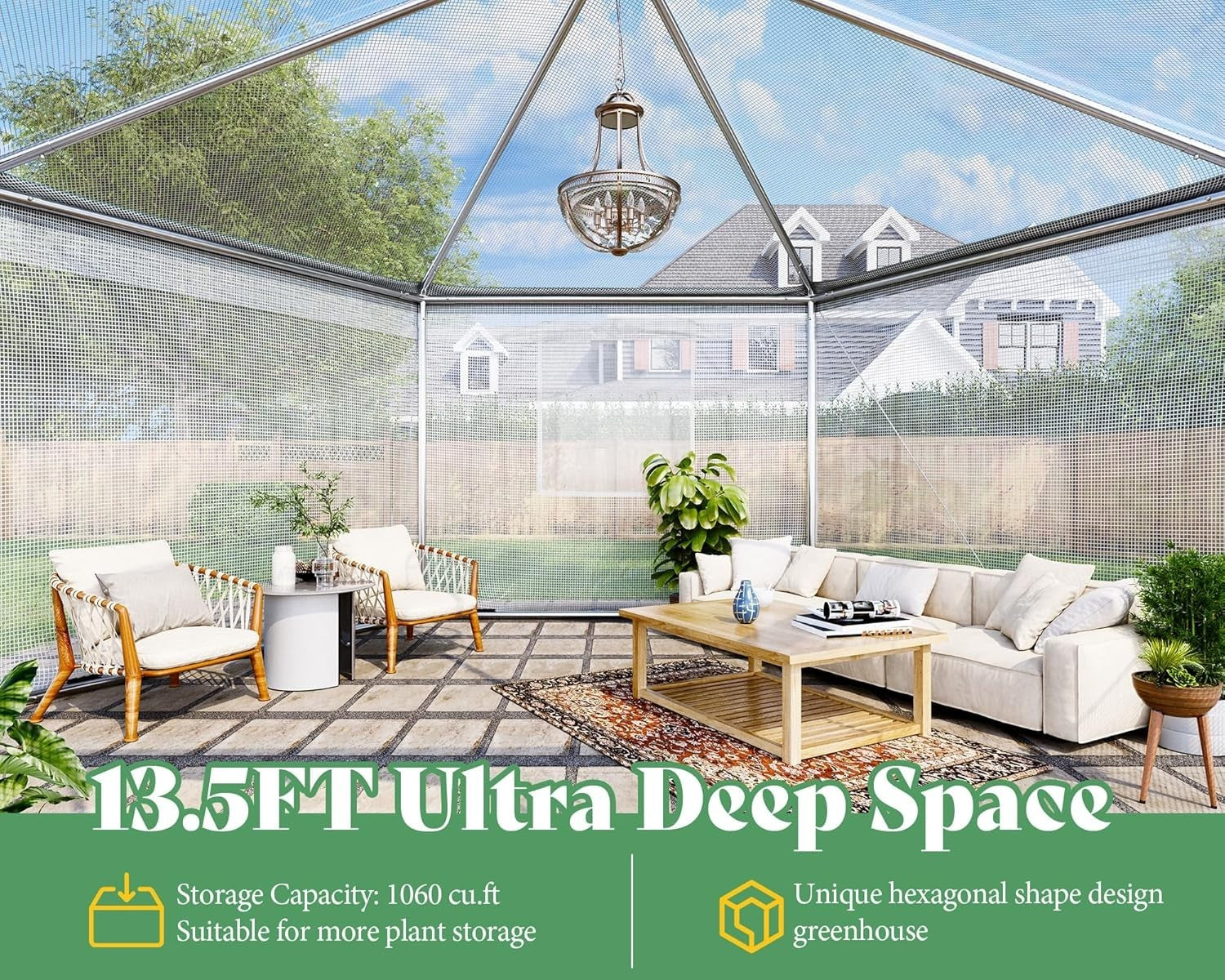 Hexagonal Walk-In Greenhouse 4.1x4.1x2.7m Heavy Duty Waterproof PE Cover