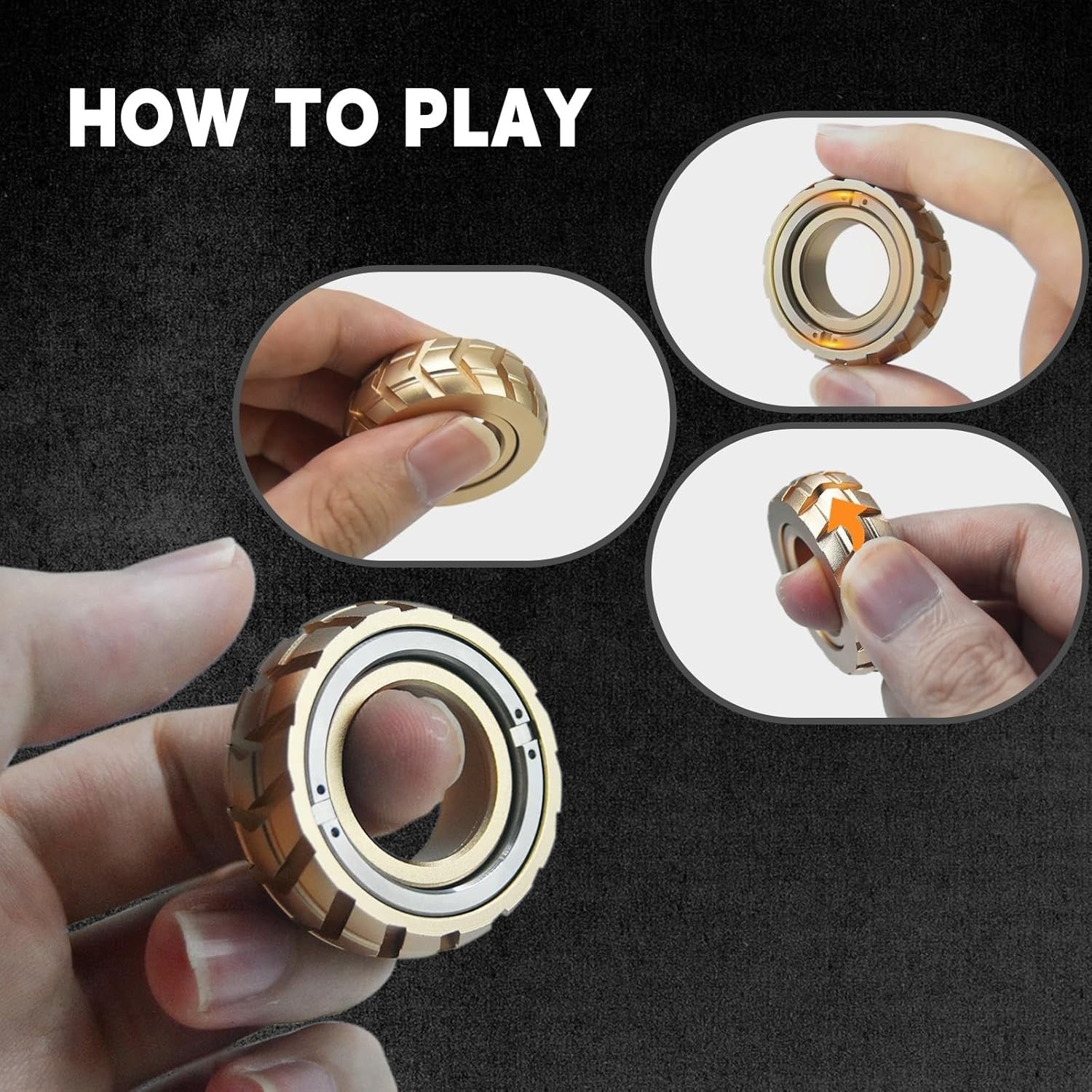 Gold 2in1 Mechanical Fidget Ring Spinner Clicker Stress EDC