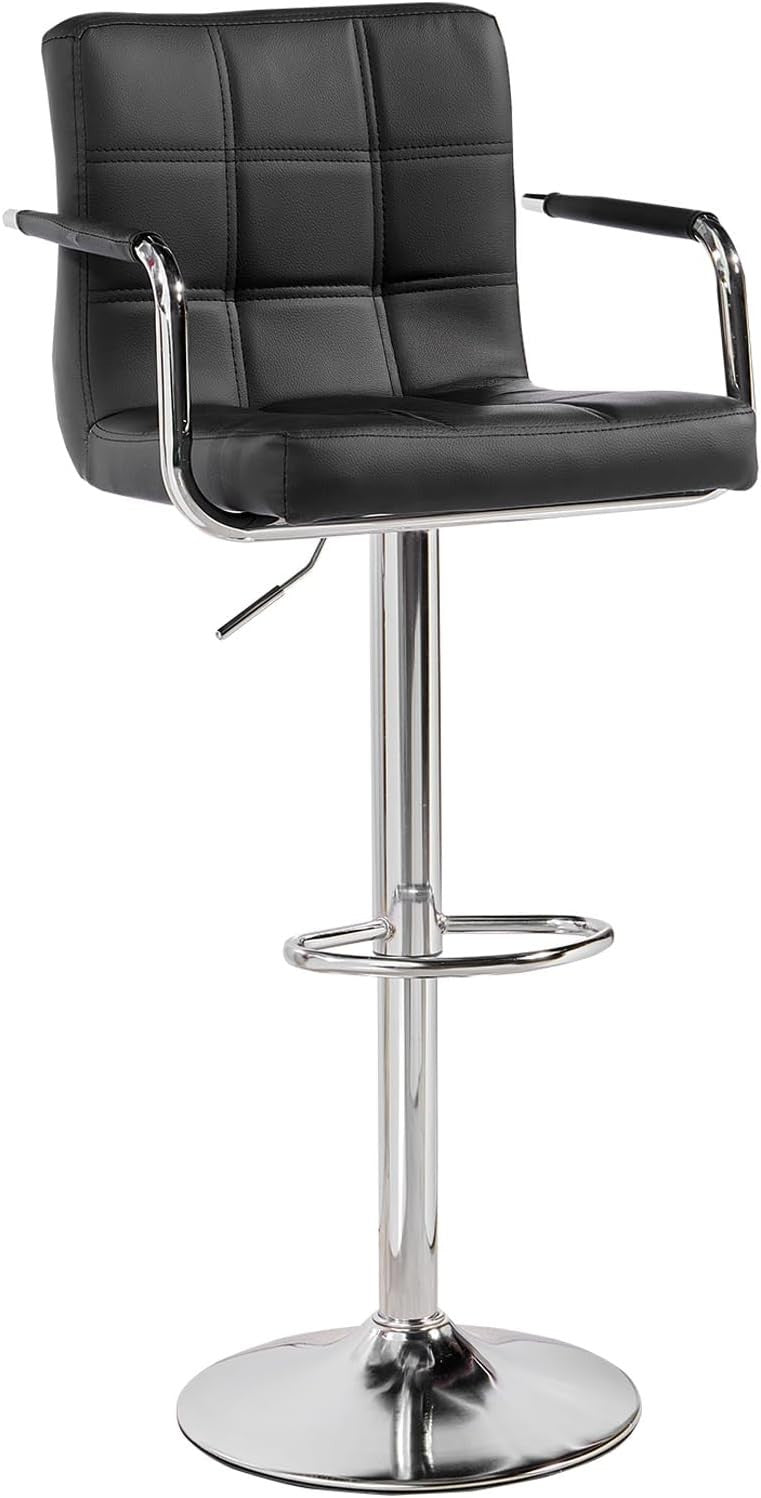 Black PU Leather Bar Stool Adjustable Height 360° Swivel with Armrest