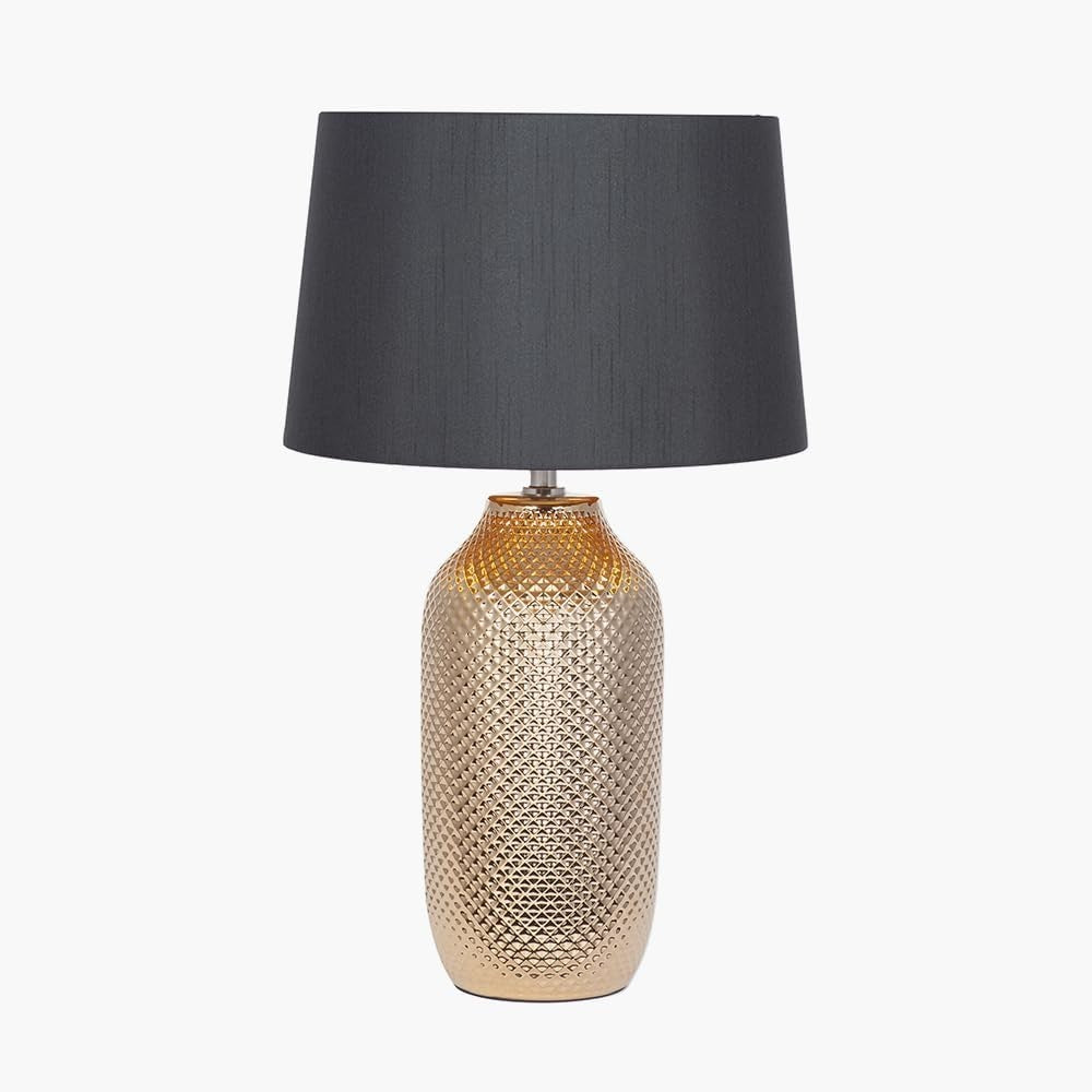 Art Deco Gold Ceramic Table Lamp with Black Shade, Compact & Stylish