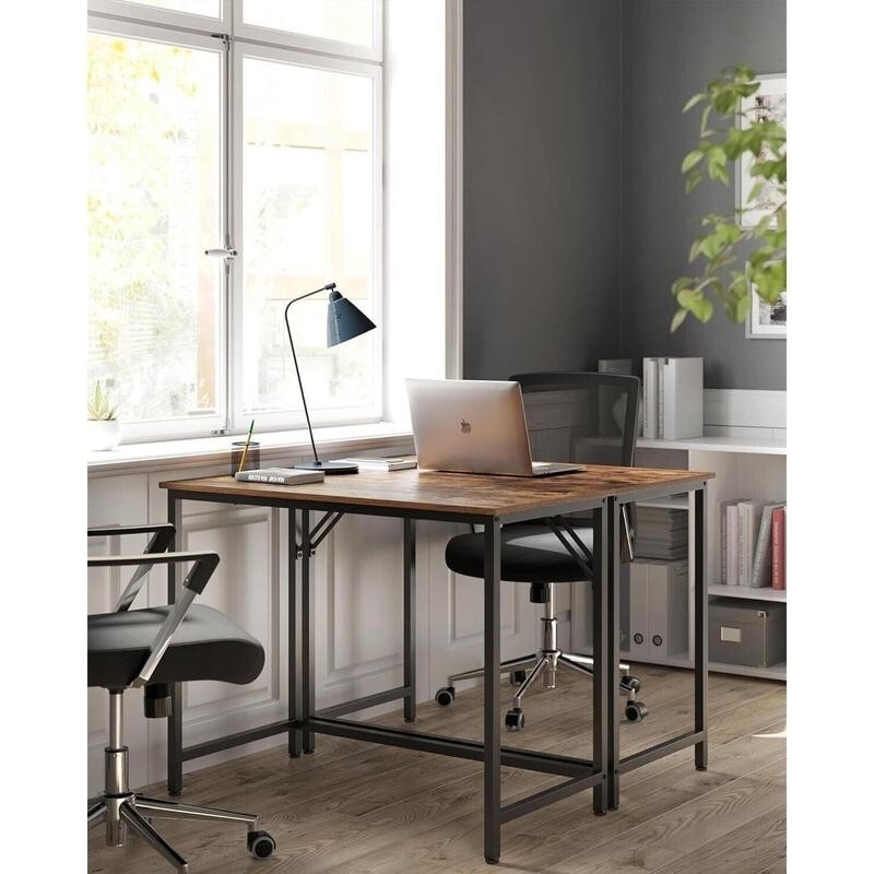 Rustic Brown 120cm Office Desk Industrial Style Computer Table Home Study