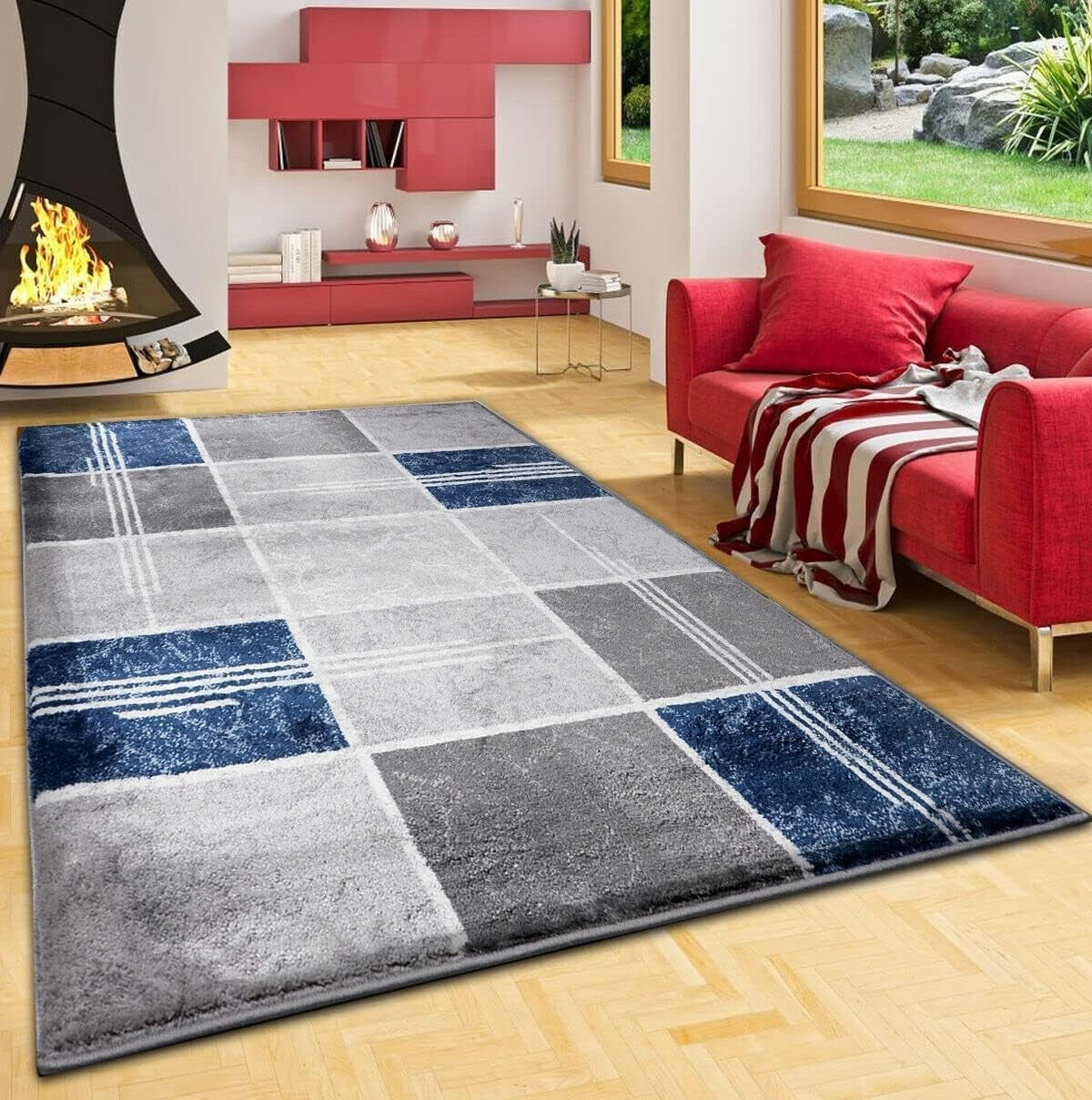 Navy Blue Area Rug 120x170cm Soft Thick Pile Non Shed Living Room Carpet