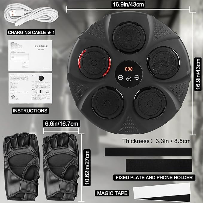 Smart Electronic Music Boxing Target Bluetooth LED Wall Mounted Home Gym