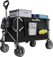 Black 200L Heavy Duty Folding Wagon 150kg Trolley Cart w/ Big Wheels & Brakes