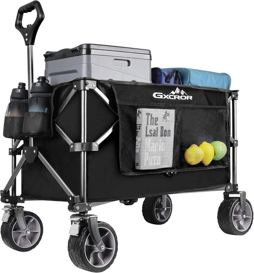 Black 200L Heavy Duty Folding Wagon 150kg Trolley Cart w/ Big Wheels & Brakes