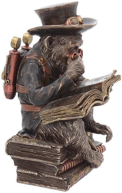 Steampunk Chimpanzee Scholar Figurine 19.5cm Resin Ornament Bronze Book Statue