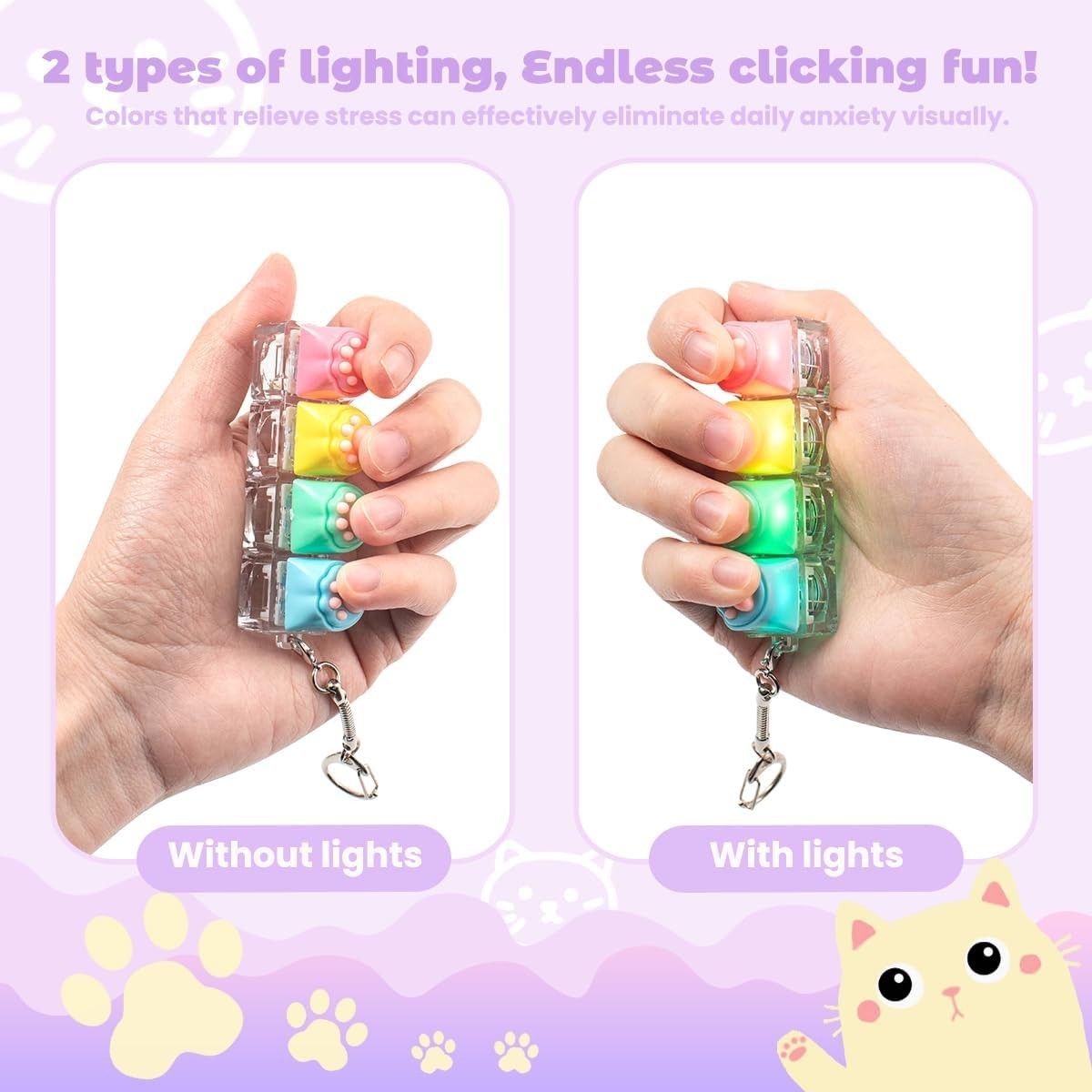 3pcs Colorful Keyboard Clicker Fidget Toy Stress Relief Keychain