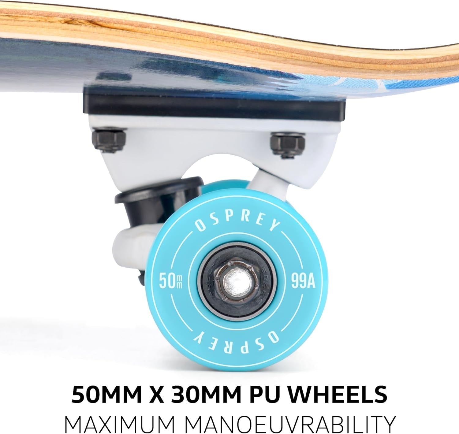 31" Beginner Trick Skateboard Double Kick Concave Maple Deck ABEC 7 Adult Blue