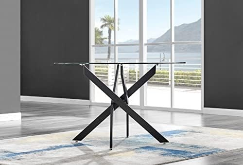 Round Glass Dining Table 120cm Matte Black Tempered Glass Modern