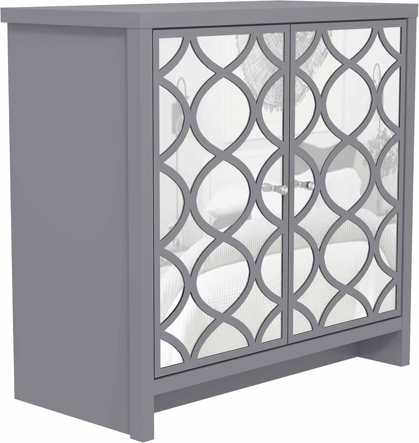 Grey Mirrored Sideboard Cabinet 2 Door Storage Unit for Hallway Living