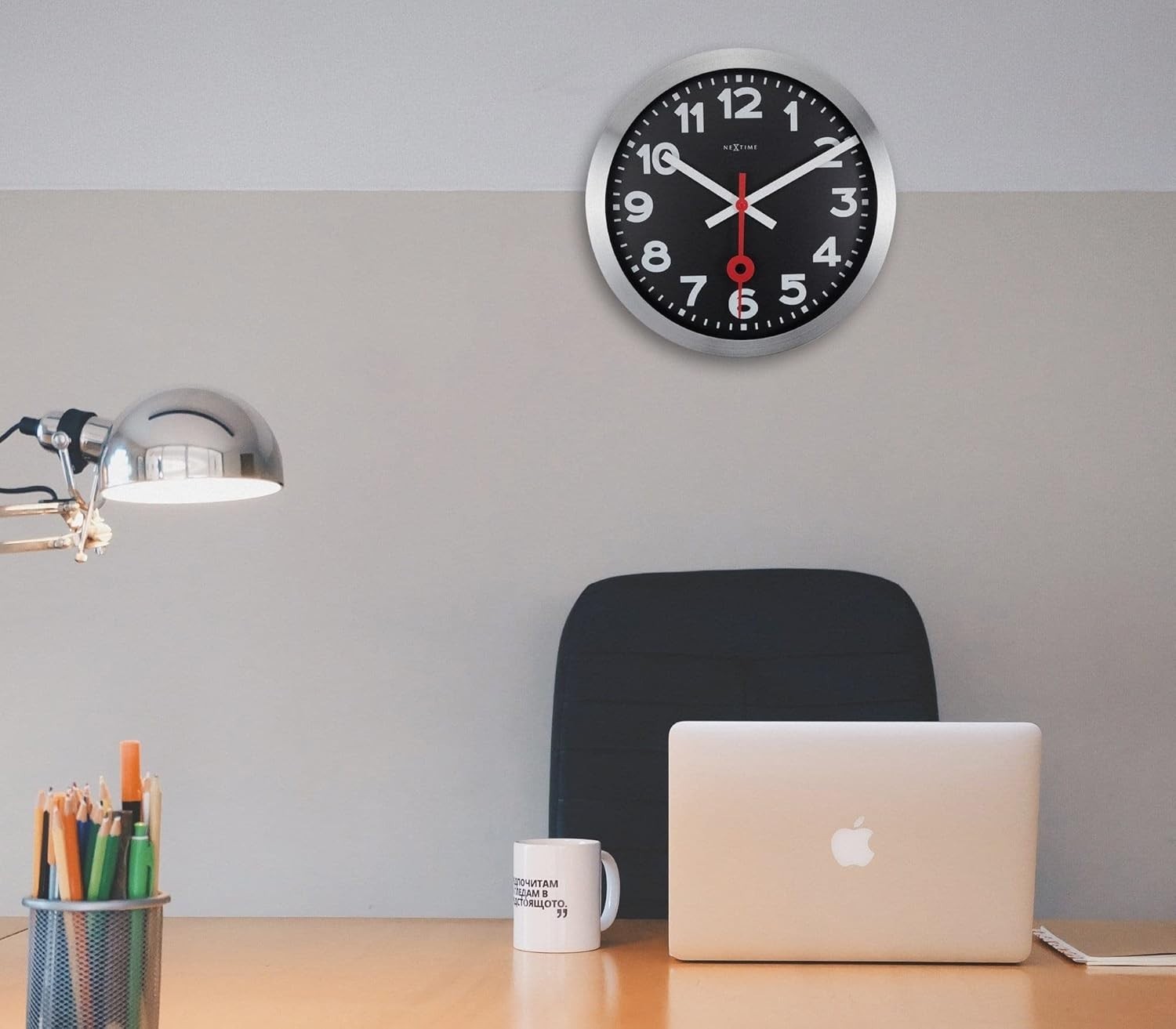 Silent Wall Clock Black 35cm Large Face Office Home Quartz Modern