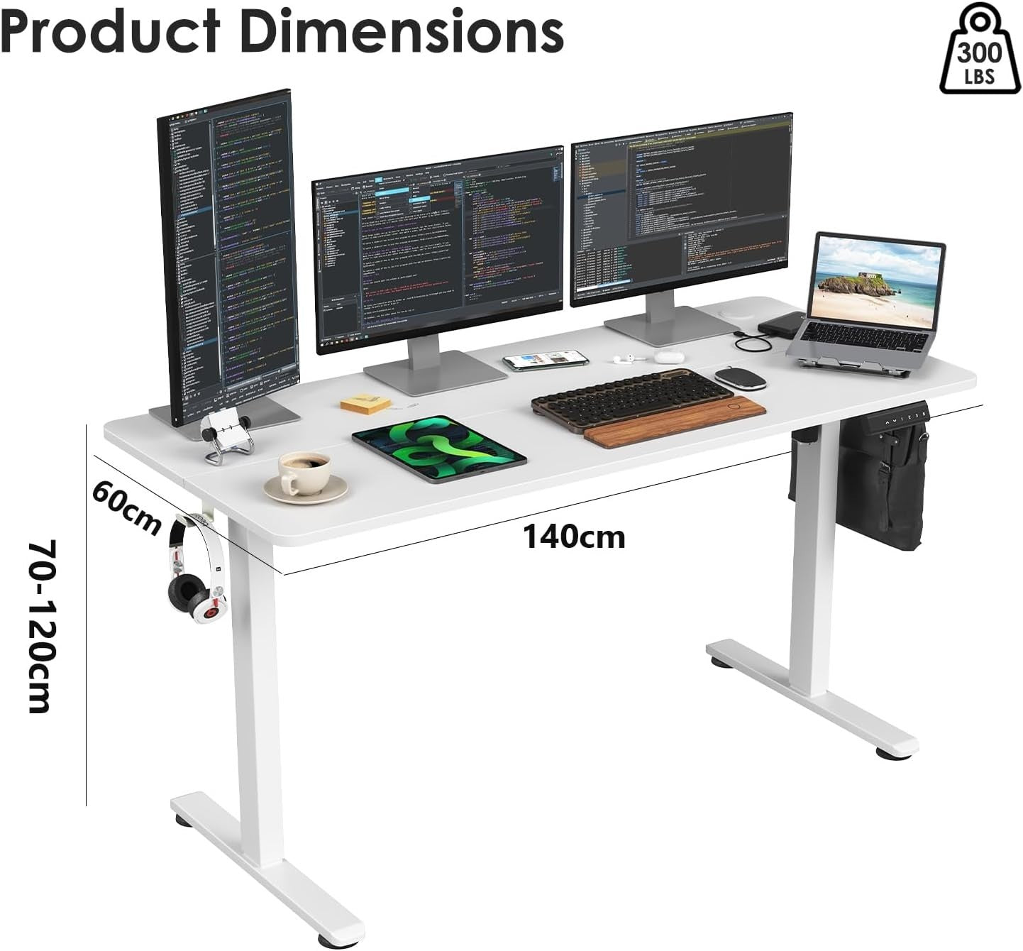 Electric Standing Desk 140x60cm Adjustable Sit Stand Home Office Table White