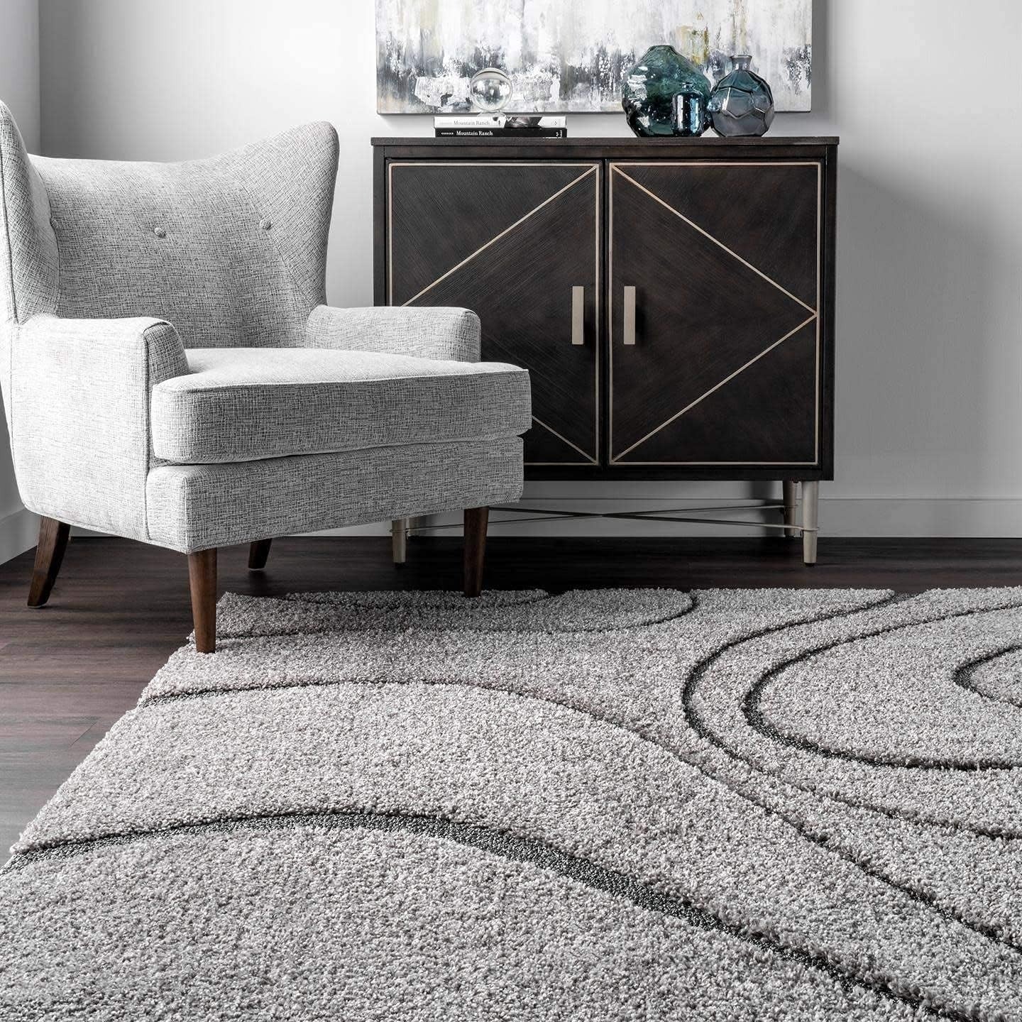 Grey Shaggy Area Rug 160x230cm Thick Pile Anti Slip Modern Living Room Carpet