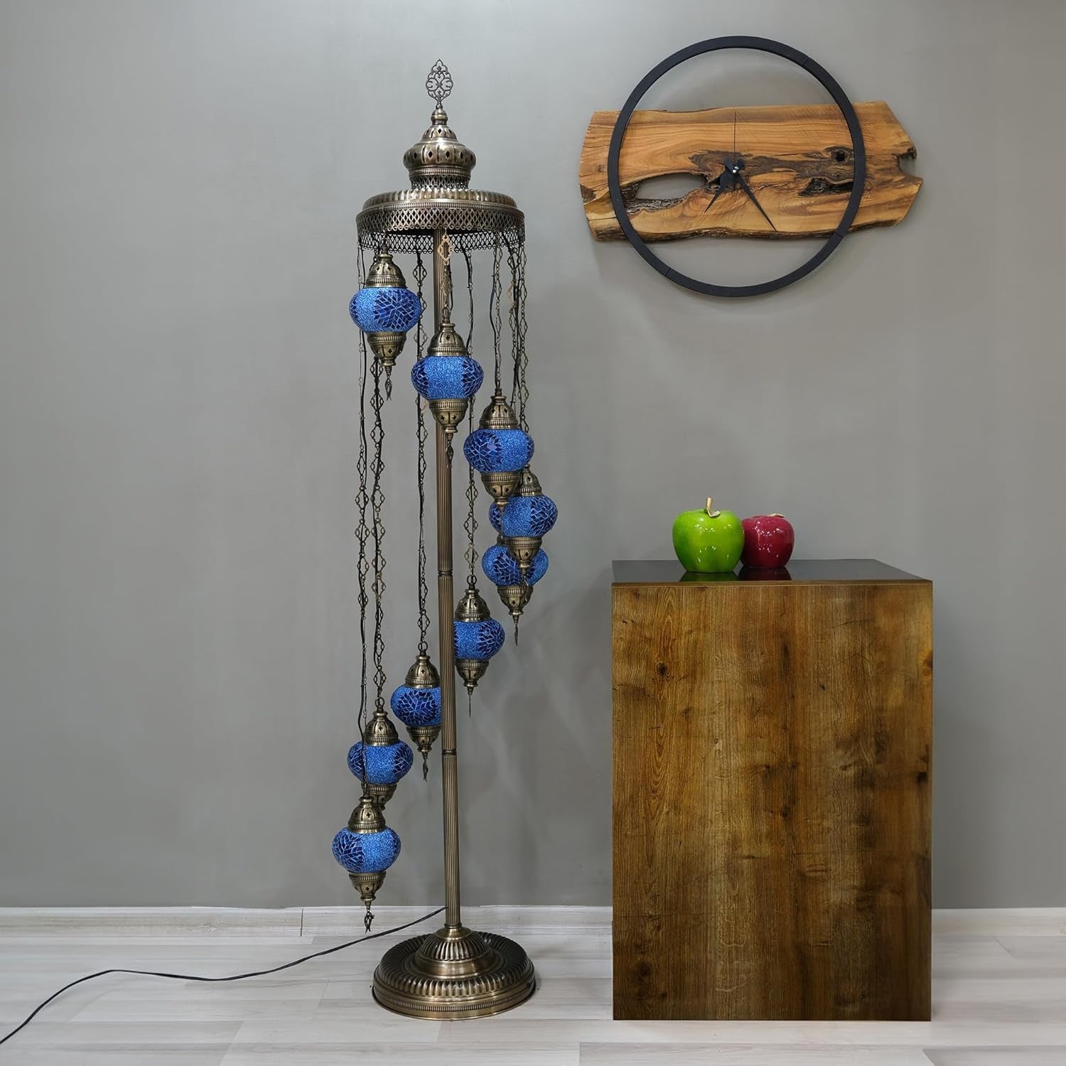 Turkish Mosaic Floor Lamp 9 Globe Standing Light Blue 70in Boho Decor