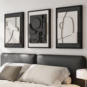 3D Textured Black White Abstract Wall Art Set 3 Framed 16x24