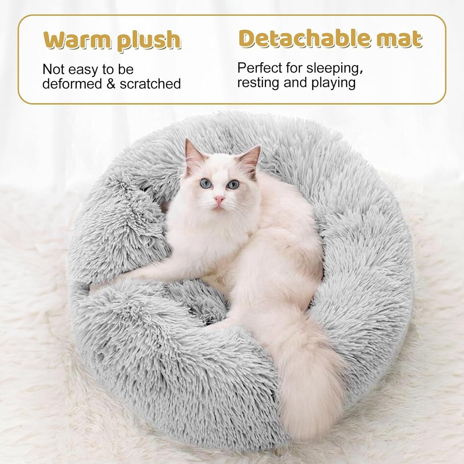 Large Cat Tunnel Bed Foldable Donut Play Tunnel w Plush Bed Toys