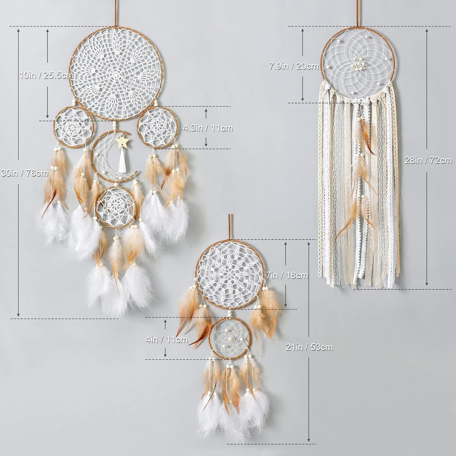 5pcs Boho Dream Catcher Set Macrame Wall Hanging Moon Star Decor