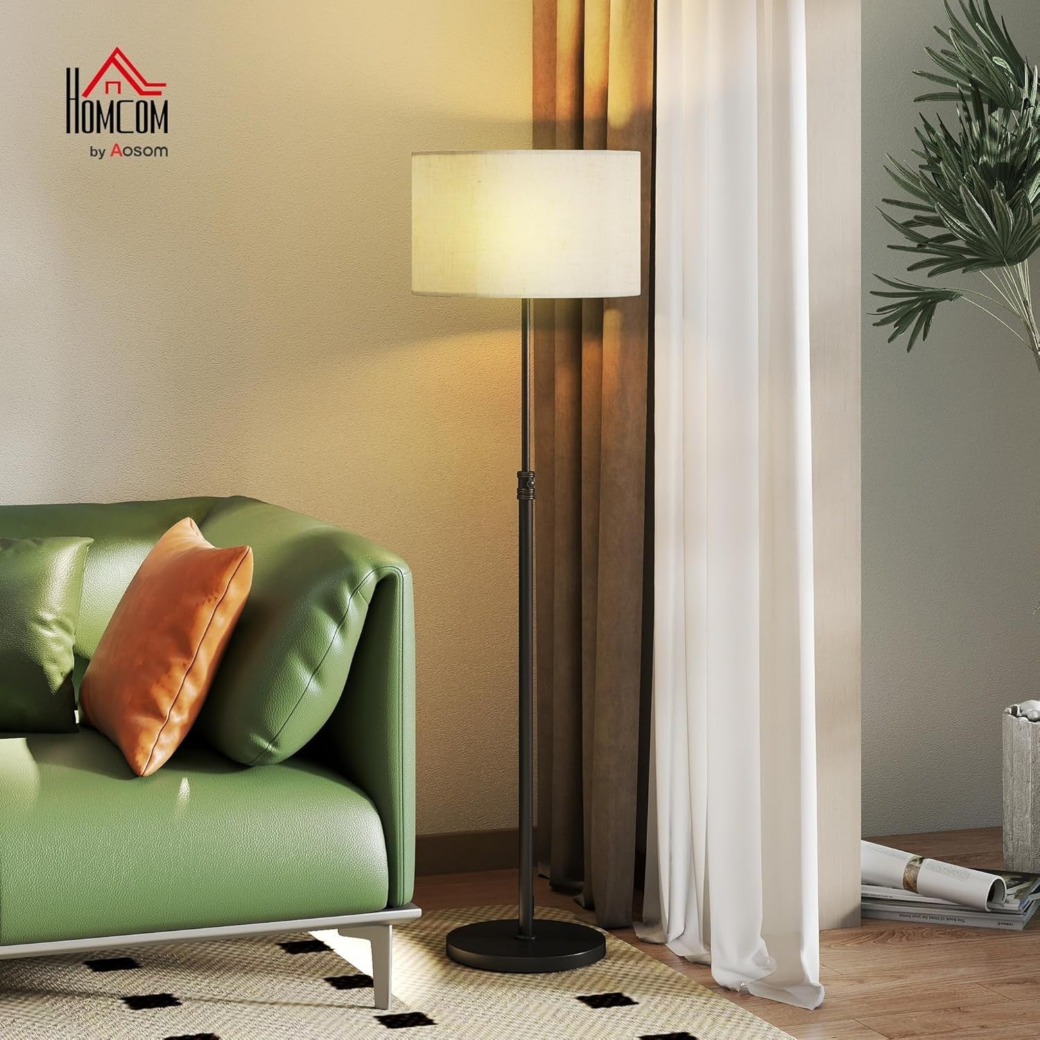 Dimmable Floor Lamp with Remote Height Adjustable Linen Shade Living Room