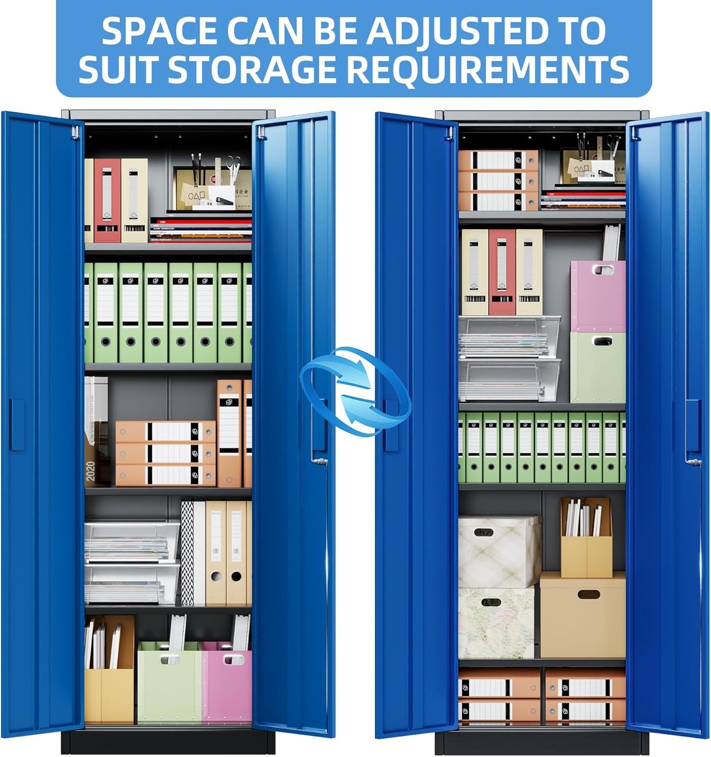 Black Blue Metal Storage Cabinet 2 Door Lockable Steel Cupboard Shelves 180cm