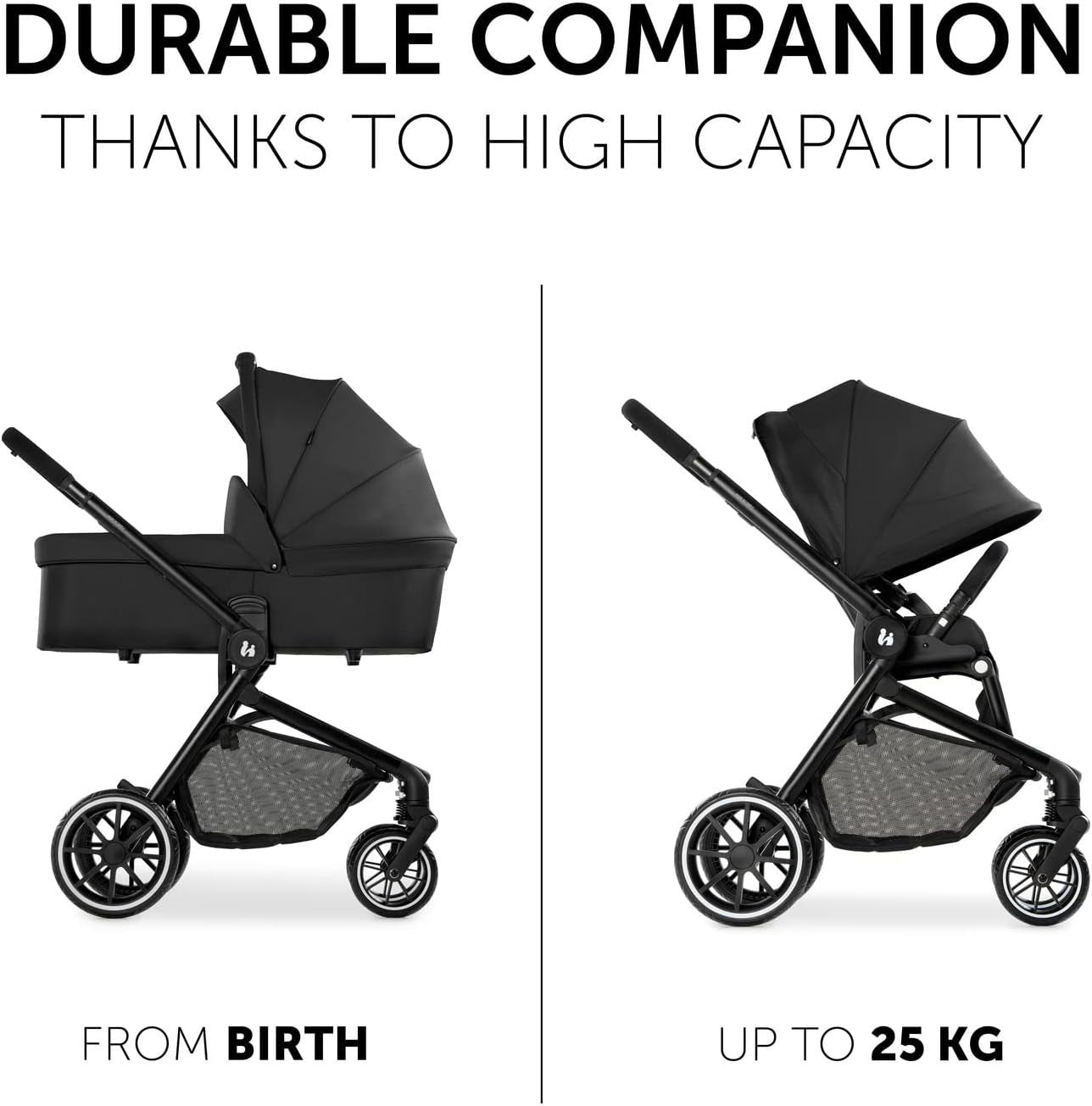 2 in 1 Pram Pushchair Birth–22kg, Carrycot & Seat, Foldable, UPF50+