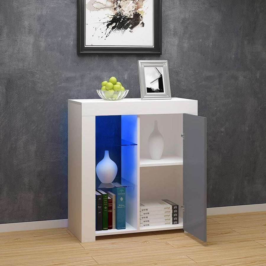 LED Sideboard Cabinet Grey Gloss Door Unit with Light 83cm High Storage