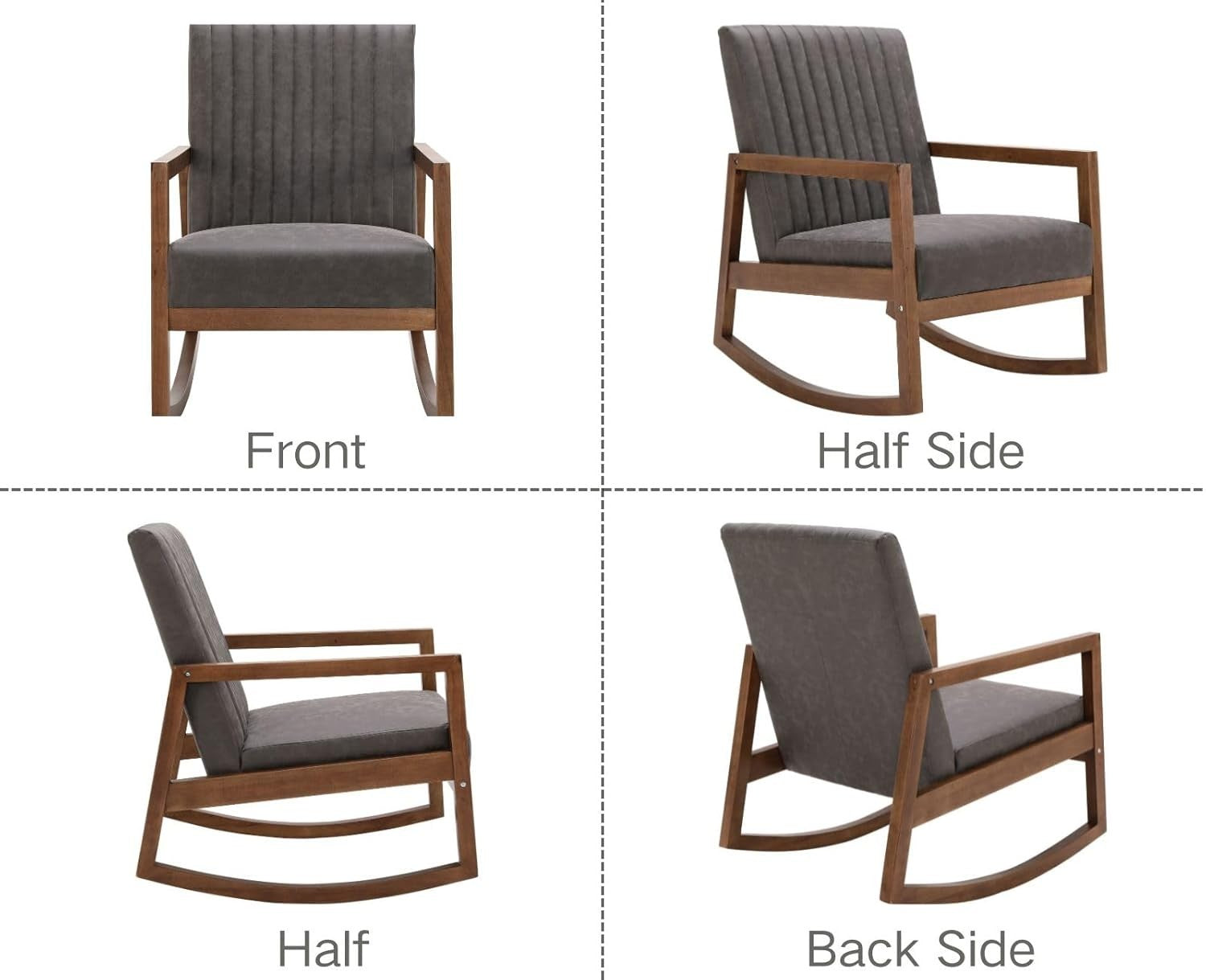 Grey PU Leather Rocking Chair with Walnut Frame - Comfortable & Durable