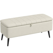 Storage Ottoman Bench Cream Linen Seat Flip Top Stool Steel Legs Bedroom