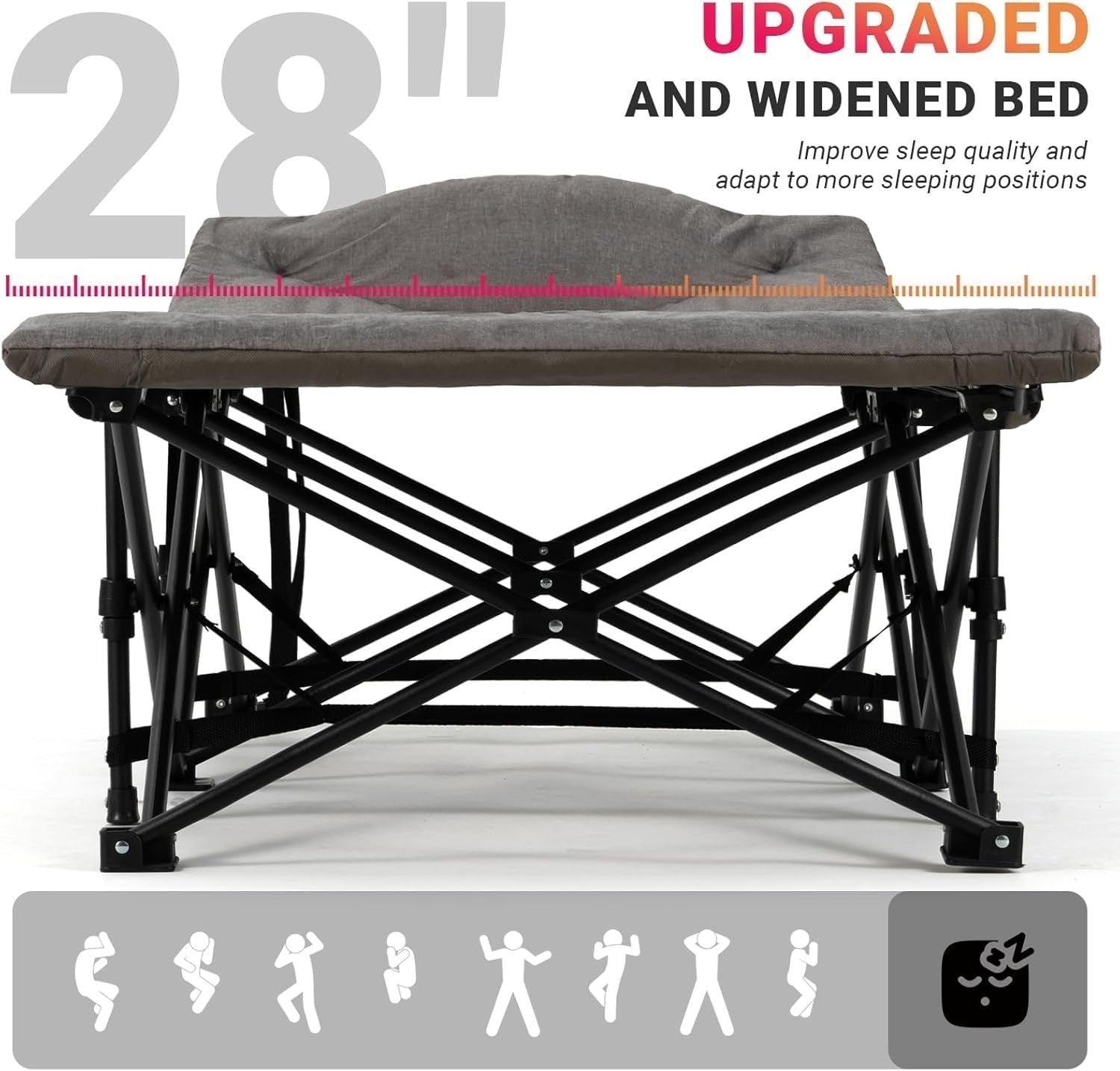 28” Wide Padded Folding Camping Bed with Pillow Portable Outdoor Cot
