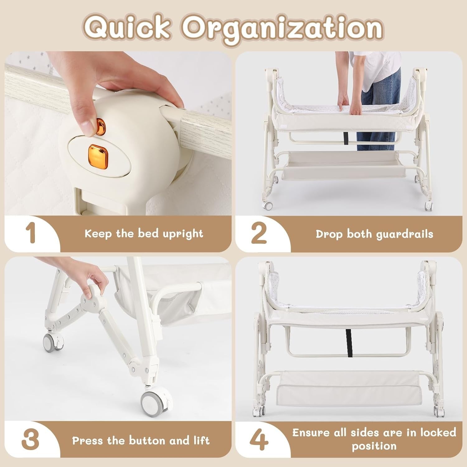 5in1 Baby Bedside Crib Adjustable Height Travel Cot with Mattress & Storage