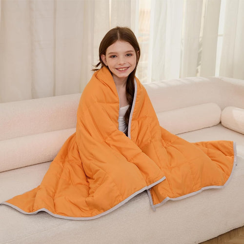 7lbs Weighted Blanket Twin Size 41x60 Orange Grey Cozy Sleep Aid
