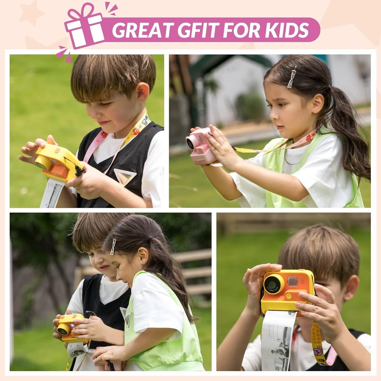 Kids Instant Print Camera 48MP Zero Ink 32GB Selfie Video Pink