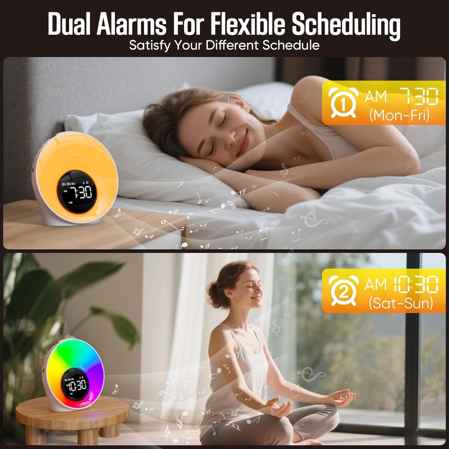 Sunrise Alarm Clock Wake Up Light White Noise Sound Machine Dual Alarm