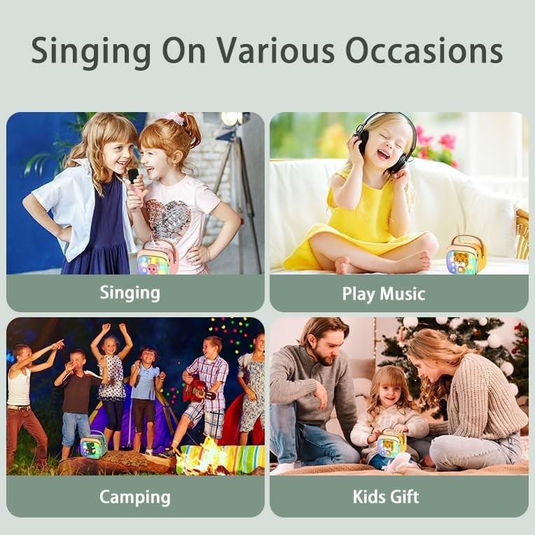 Kids Karaoke Machine Bluetooth Speaker 2 Mics LED Party Toy