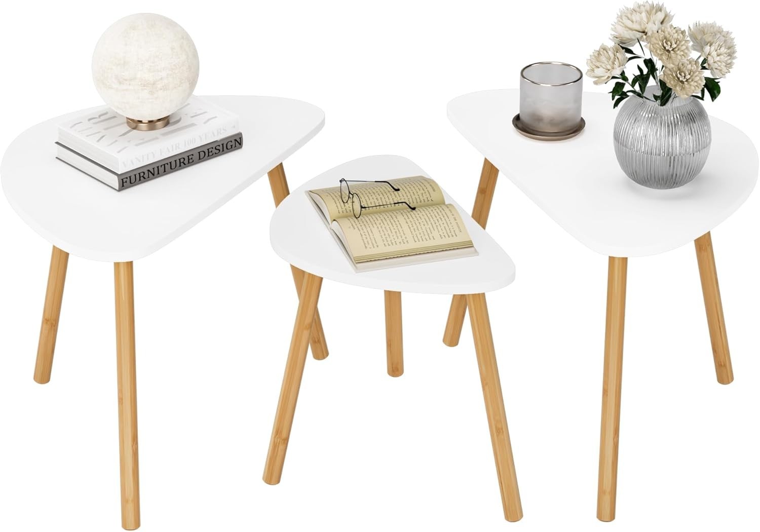 3 Piece Nesting Coffee Table Set Stackable Space Saving Wood Side End Tables