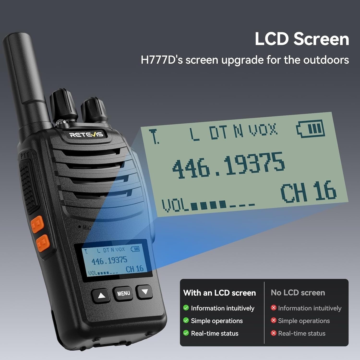 Walkie Talkies 3 Pack Long Range LCD Screen USB-C Rechargeable VOX