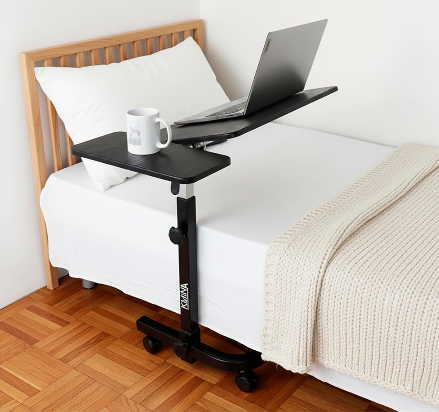 Overbed Table with Wheels Adjustable Height Tilting Laptop Desk Black