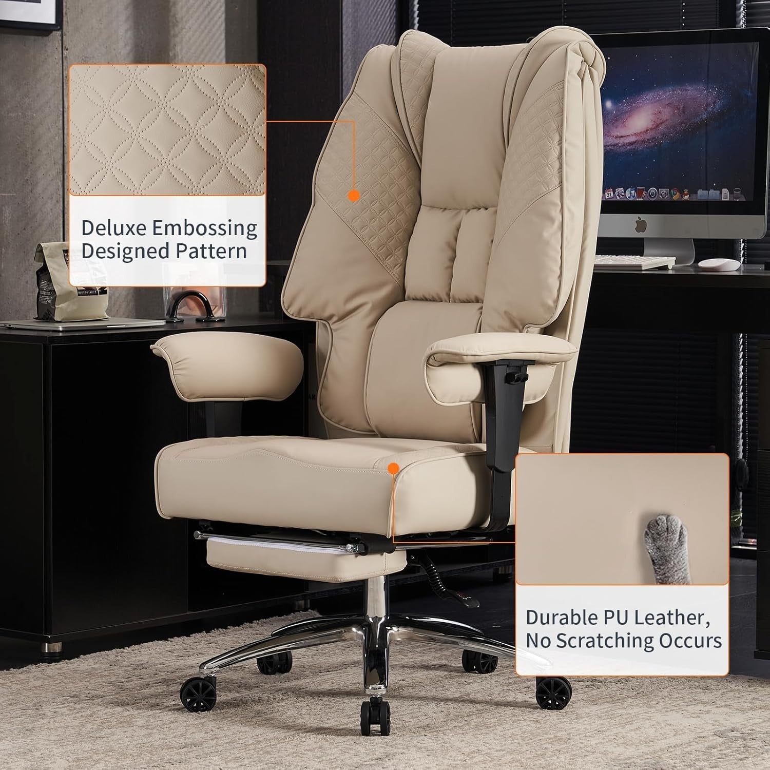 Oversized Office Chair Big & Tall Faux Leather Executive Desk Swivel 400 LBS