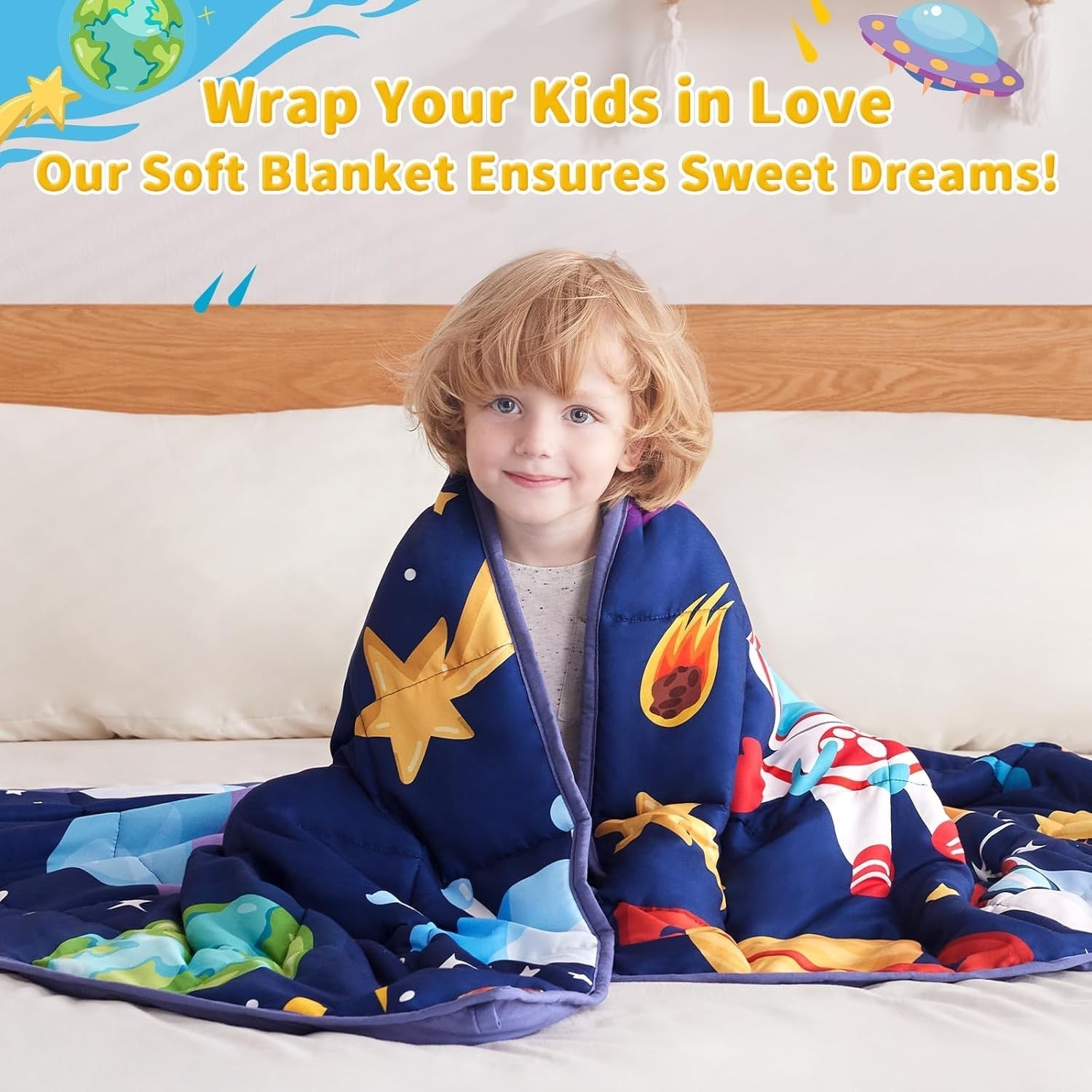 Kids Weighted Blanket 40x60in 7lbs Breathable Cooling Throw Blue Aerospace